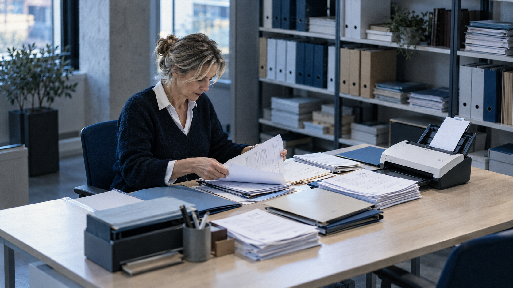 Une responsable administrative classant des documents